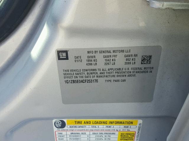 1G1ZB5E04CF253176 - 2012 CHEVROLET MALIBU LS ვერცხლისფერი ფოტო 10