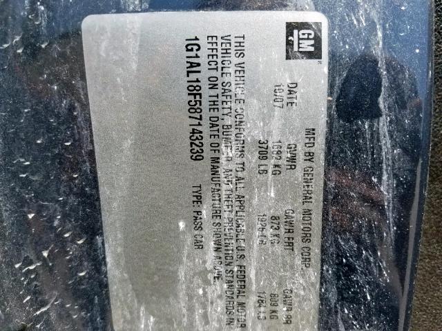 1G1AL18F587143239 - 2008 CHEVROLET COBALT LT CHARCOAL photo 10