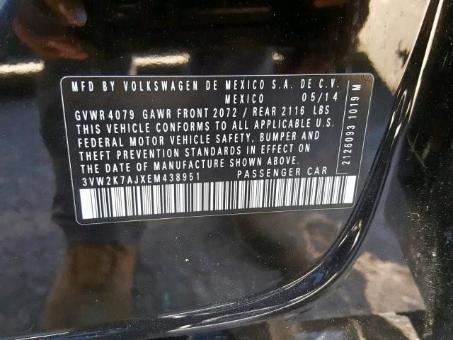 3VW2K7AJXEM438951 - 2014 VOLKSWAGEN JETTA BASE 黑色 照片 10