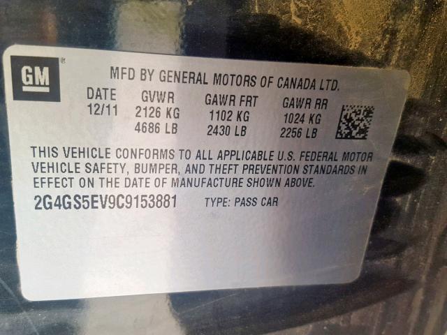 2G4GS5EV9C9153881 - 2012 BUICK REGAL PREM BLUE photo 10