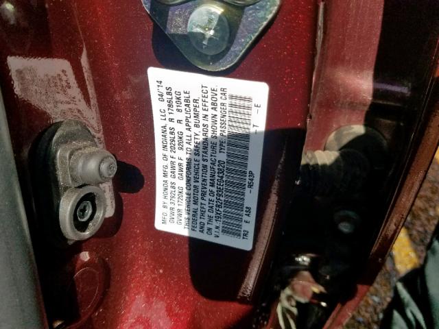 19XFB2F93EE043820 - 2014 HONDA CIVIC EXL 栗色 照片 10