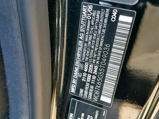 WDBTK65G55T049036 - 2005 MERCEDES-BENZ CLK 320 BLACK photo 10