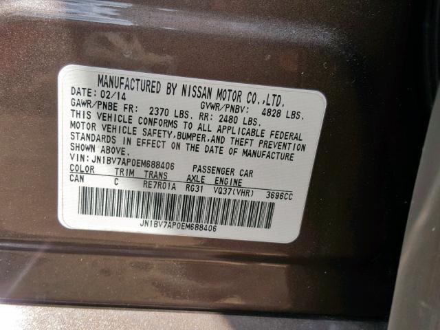 JN1BV7AP0EM688406 - 2014 INFINITI Q50 BASE BROWN photo 10