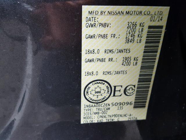 1N6AA0EC2EN509096 - 2014 NISSAN TITAN S GRAY photo 10