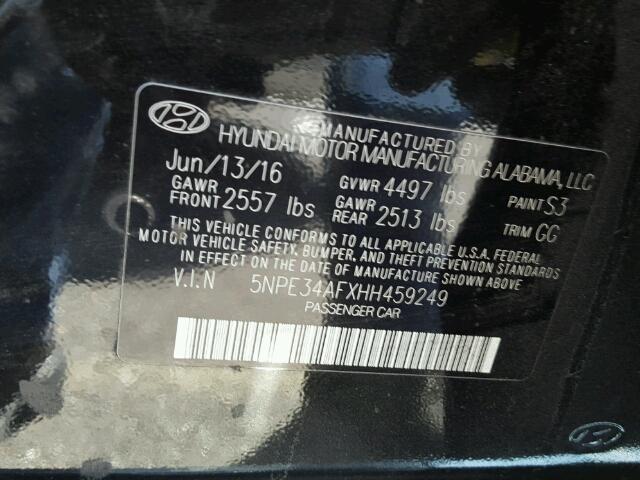 5NPE34AFXHH459249 - 2017 HYUNDAI SONATA SPO BLACK photo 10