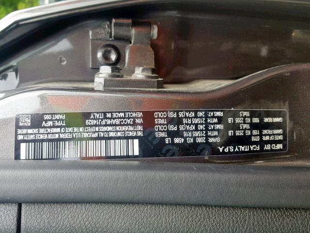 ZACCJBAH6JPJ14829 - 2018 JEEP RENEGADE S ნაცრისფერი ფოტო 10