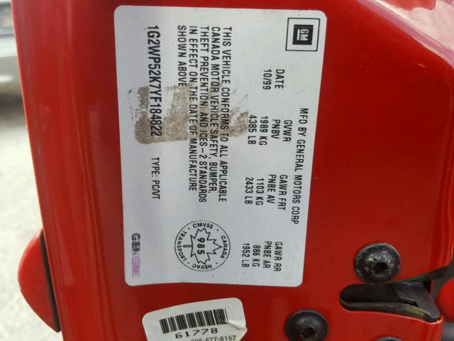 1G2WP52K7YF184822 - 2000 PONTIAC GRAND PRIX წითელი ფოტო 10