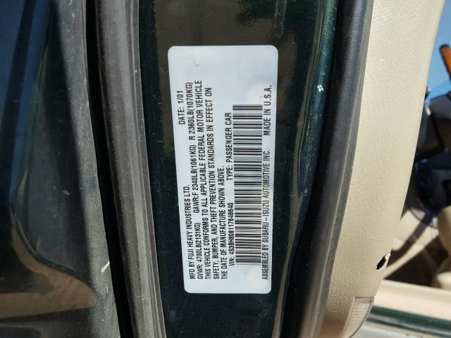 4S3BH806117648640 - 2001 SUBARU LEGACY OUT GREEN photo 10