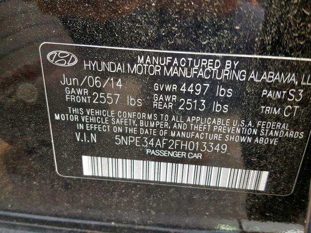 5NPE34AF2FH013349 - 2015 HYUNDAI SONATA SPO BLACK photo 10