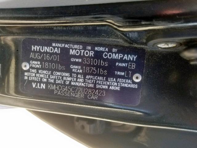 KMHCG45C72U282423 - 2002 HYUNDAI ACCENT GL BLACK photo 10