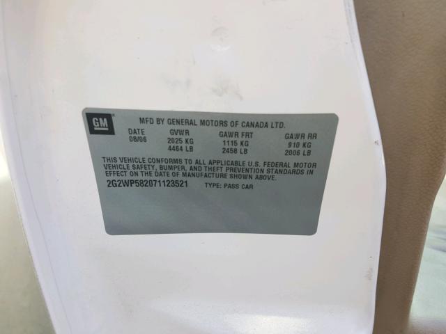 2G2WP582071123521 - 2007 PONTIAC GRAND PRIX WHITE photo 10