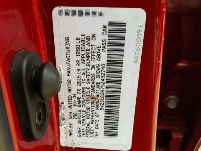 5Y2SL63875Z432740 - 2005 PONTIAC VIBE RED photo 10