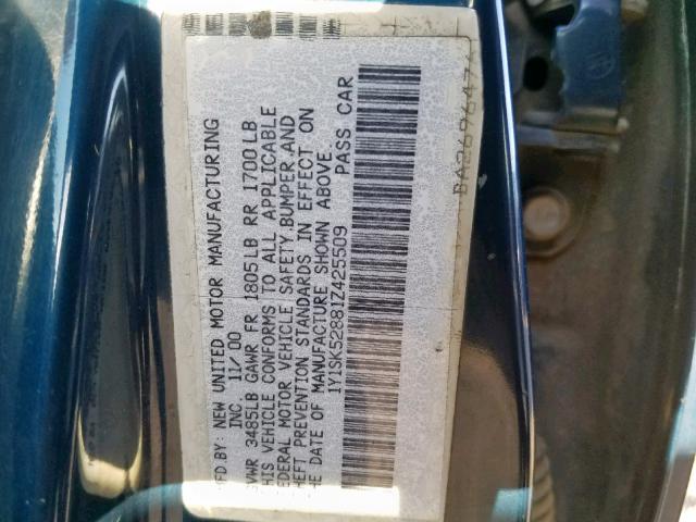 1Y1SK52881Z425509 - 2001 CHEVROLET GEO PRIZM 蓝色 照片 10