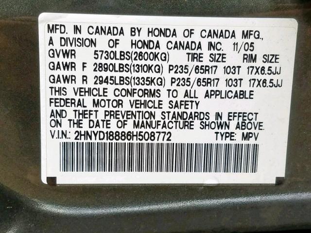 2HNYD18886H508772 - 2006 ACURA MDX TOURIN GREEN photo 10