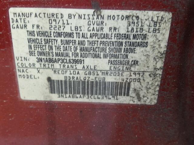 3N1AB6AP3CL639691 - 2012 NISSAN SENTRA 2.0 RED photo 10