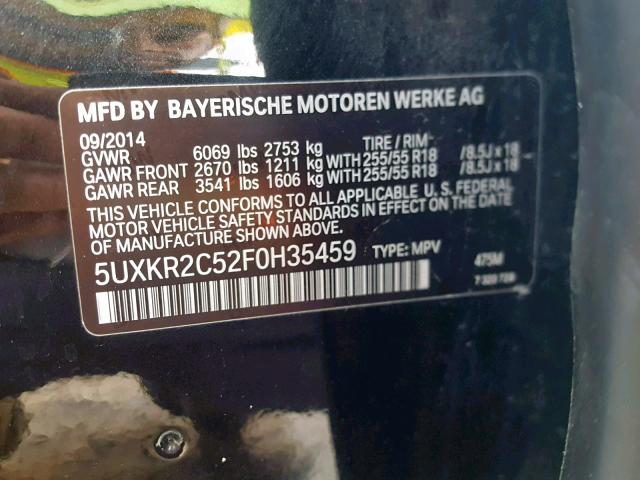 5UXKR2C52F0H35459 - 2015 BMW X5 SDRIVE3 BLACK photo 10