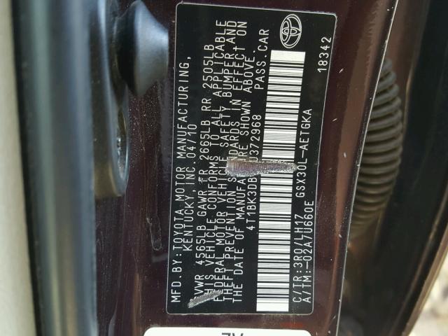 4T1BK3DBXBU372968 - 2011 TOYOTA AVALON BAS MAROON photo 10