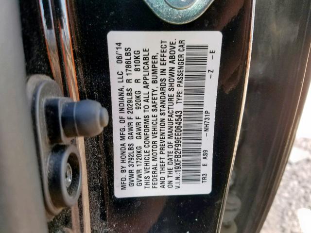 19XFB2F99EE064543 - 2014 HONDA CIVIC EXL 黑色 照片 10