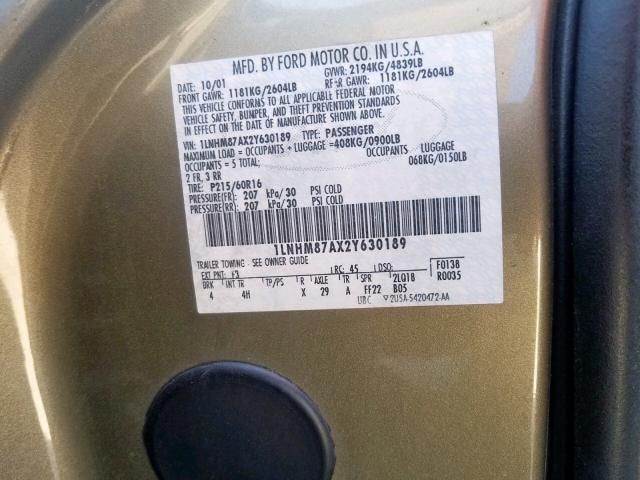 1LNHM87AX2Y630189 - 2002 LINCOLN LS 金色 照片 10