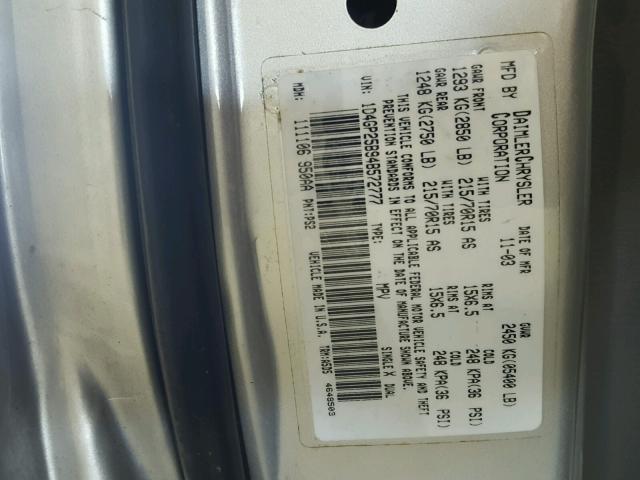 1D4GP25B94B572777 - 2004 DODGE CARAVAN SE SILVER photo 10