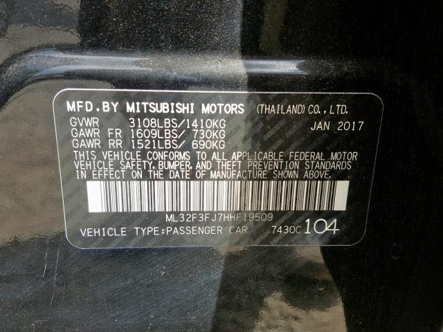 ML32F3FJ7HHF19509 - 2017 MITSUBISHI MIRAGE G4 BLACK photo 10