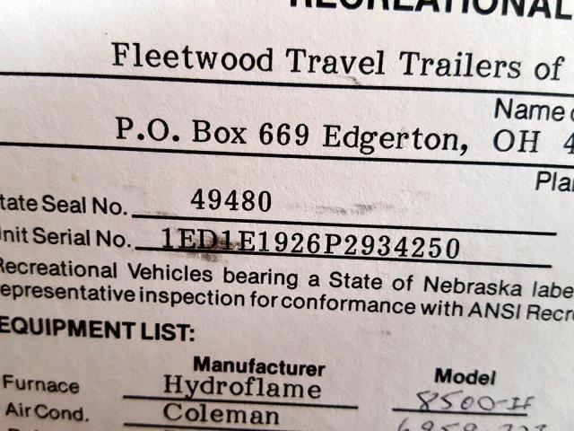 1ED1E1926P2934250 - 1993 FLEETWOOD TRAILER TAN photo 10