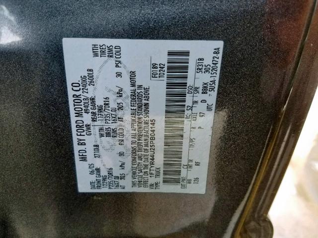 1FTYR44U25PB04145 - 2005 FORD RANGER SUP GRAY photo 10