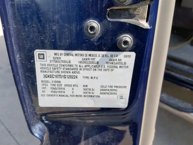 3GKEC16T51G128224 - 2001 GMC YUKON XL C BLUE photo 10