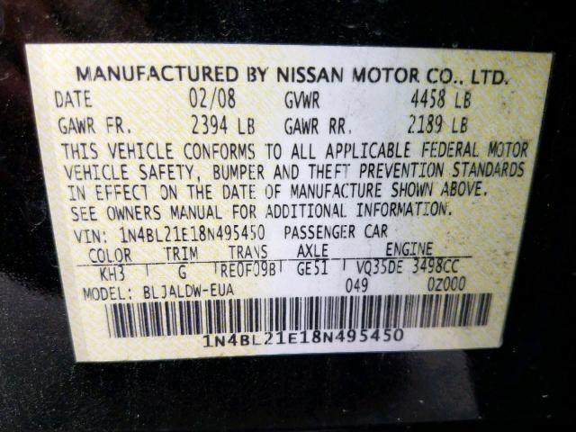 1N4BL21E18N495450 - 2008 NISSAN ALTIMA 3.5 BLACK photo 10