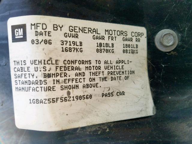 1G8AZ55F56Z190560 - 2006 SATURN ION LEVEL GRAY photo 10