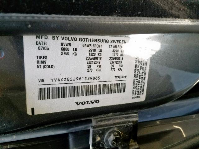 YV4CZ852961239865 - 2006 VOLVO XC90 V8 GRAY photo 10