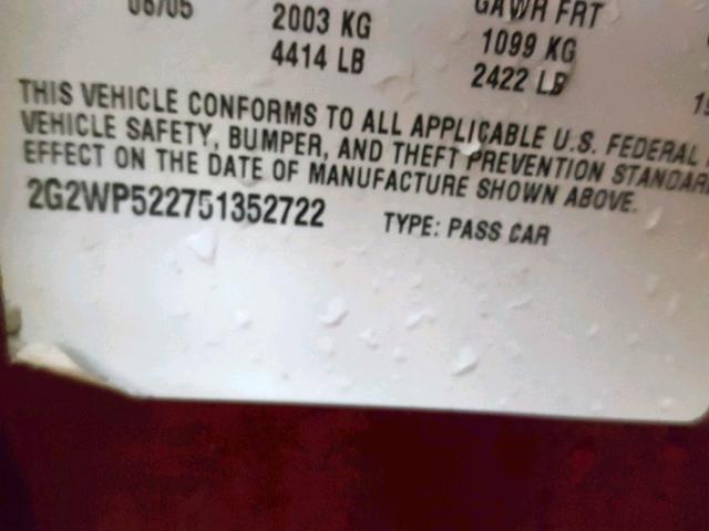 2G2WP522751352722 - 2005 PONTIAC GRAND PRIX RED photo 10