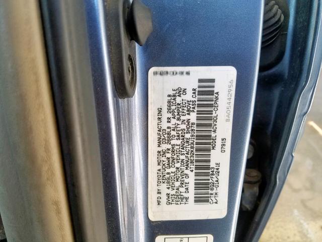 4T1BE32K83U191878 - 2003 TOYOTA CAMRY LE  photo 10