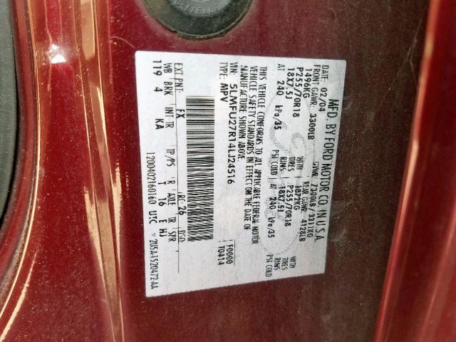 5LMFU27R14LJ24516 - 2004 LINCOLN NAVIGATOR MAROON photo 10