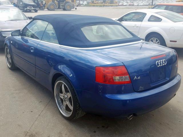 WAUAT48H74K011906 - 2004 AUDI A4 3.0 CAB BLUE photo 3