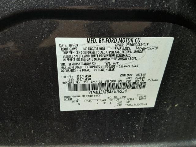 2LMHJ5AT8ABJ06234 - 2010 LINCOLN MKT GRAY photo 10