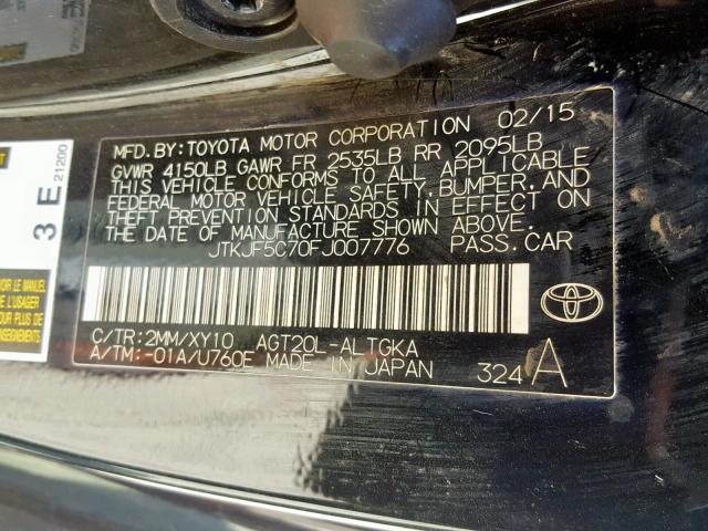 JTKJF5C70FJ007776 - 2015 TOYOTA SCION TC ორფეროვანი ფოტო 10