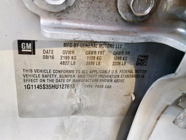 1G1145S35HU127613 - 2017 CHEVROLET IMPALA PRE SILVER photo 10