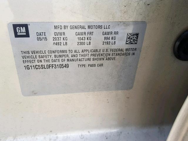 1G11C5SL0FF310549 - 2015 CHEVROLET MALIBU 1LT BEIGE photo 10