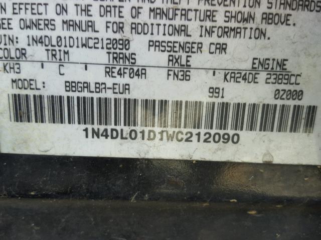 1N4DL01D1WC212090 - 1998 NISSAN ALTIMA XE BLACK photo 10