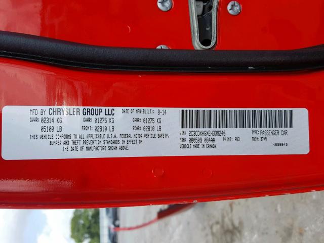 2C3CDXHGXEH339240 - 2014 DODGE CHARGER SX RED photo 10