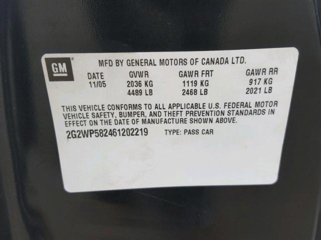 2G2WP582461202219 - 2006 PONTIAC GRAND PRIX BLACK photo 10