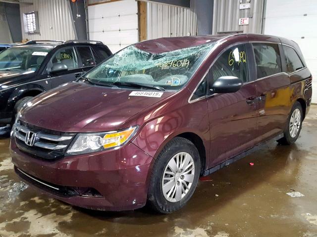 5FNRL5H2XEB017186 - 2014 HONDA ODYSSEY LX MAROON photo 2