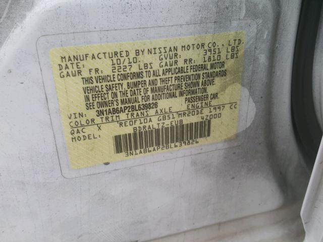 3N1AB6AP2BL639826 - 2011 NISSAN SENTRA 2.0 WHITE photo 10