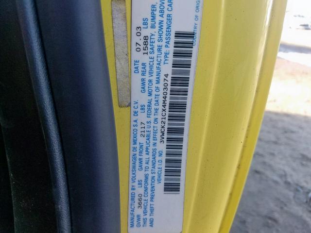 3VWCK21CX4M403074 - 2004 VOLKSWAGEN NEW BEETLE Sarı foto 10