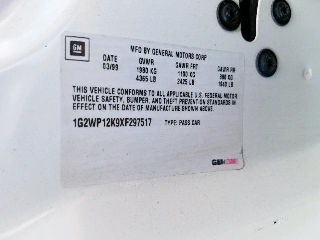 1G2WP12K9XF297517 - 1999 PONTIAC GRAND PRIX WHITE photo 10