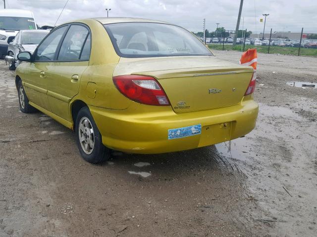 KNADC123716029349 - 2001 KIA RIO YELLOW photo 3