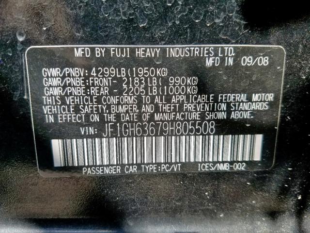 JF1GH63679H805508 - 2009 SUBARU IMPREZA OU BLACK photo 10