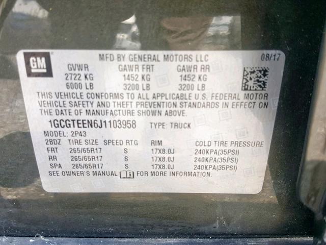 1GCGTEEN6J1103958 - 2018 CHEVROLET COLORADO Z GREEN photo 10