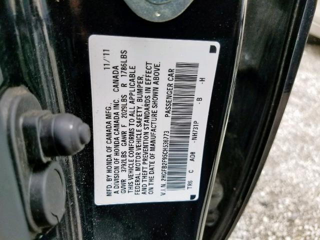 2HGFB2F95CH536773 - 2012 HONDA CIVIC EXL 黑色 照片 10